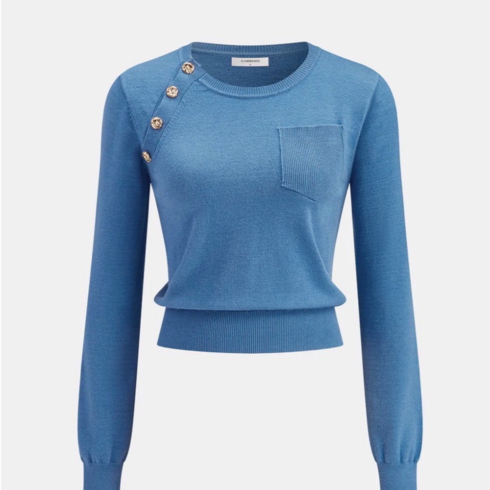 Commense Blue Button-Shoulder Sweater